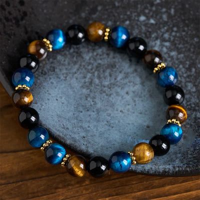 FREE Today: Strength and Courage Tiger Eye Blue Tiger's Eye Black Obsidian Beads Bracelet - image 3