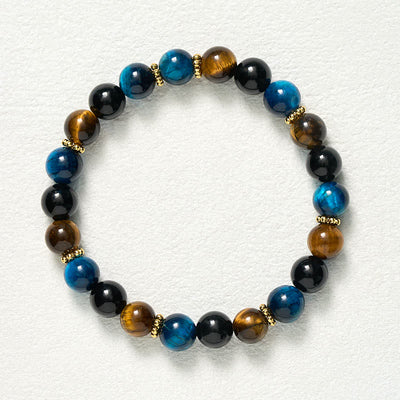Buddha Stones Tiger Eye Blue Tiger's Eye Black Obsidian Beads Courage Bracelet - image 9