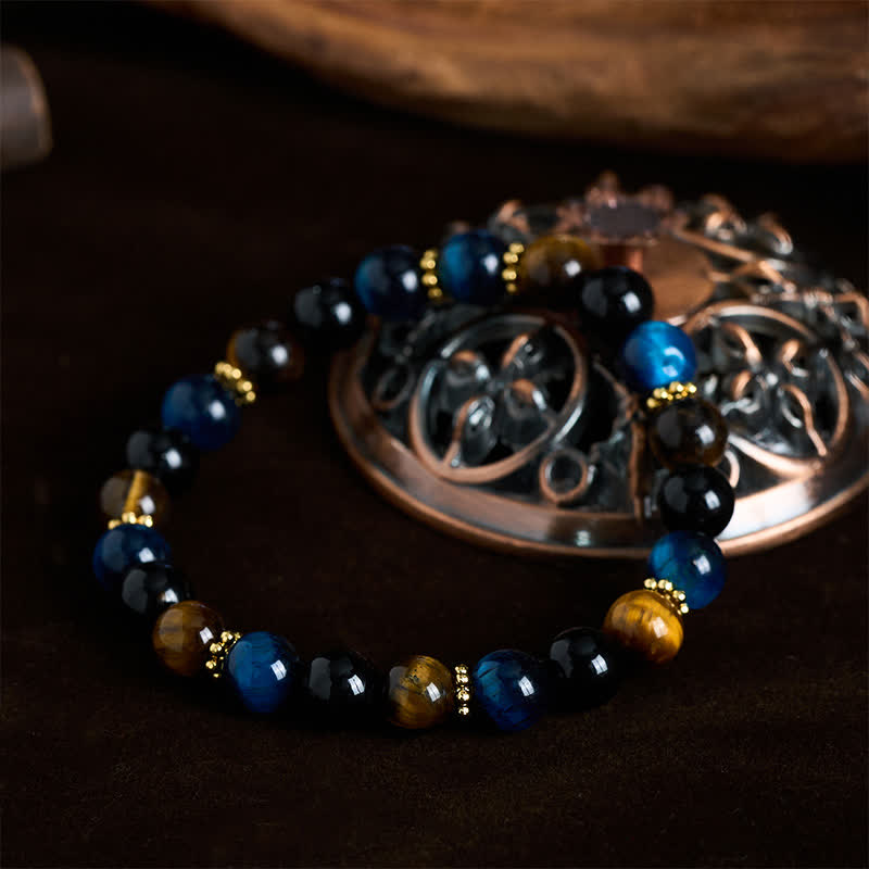 FREE Today: Strength and Courage Tiger Eye Blue Tiger's Eye Black Obsidian Beads Bracelet - image 1