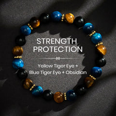 FREE Today: Strength and Courage Tiger Eye Blue Tiger's Eye Black Obsidian Beads Bracelet - 8mm - image 0
