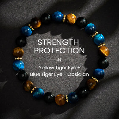 FREE Today: Strength and Courage Tiger Eye Blue Tiger's Eye Black Obsidian Beads Bracelet - 8mm - image 0