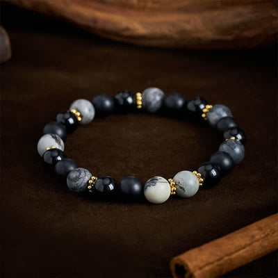 Buddha Stones Frosted Stone Black Obsidian Grey Jasper Beads Activate Bracelet - image 3