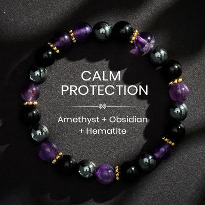 Buddha Stones Amethyst Black Obsidian Hematite Beads Meditation Bracelet - 8mm - image 0