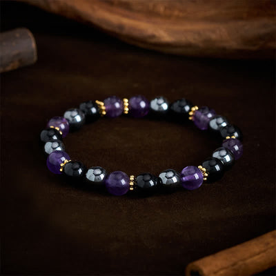 Buddha Stones Amethyst Black Obsidian Hematite Beads Meditation Bracelet - image 2