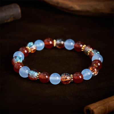 Buddha Stones Blue Chalcedony Red Agate Liuli Beads Creative Bracelet - image 2