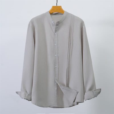 Buddha Stones Fall Tang Style Casual Mandarin Collar Button-Up Solid Men's Long Sleeve Shirts - image 10