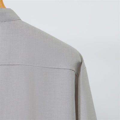 Buddha Stones Fall Tang Style Casual Mandarin Collar Button-Up Solid Men's Long Sleeve Shirts - image 17