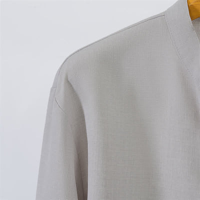 Buddha Stones Fall Tang Style Casual Mandarin Collar Button-Up Solid Men's Long Sleeve Shirts - image 16