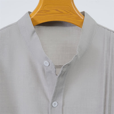 Buddha Stones Fall Tang Style Casual Mandarin Collar Button-Up Solid Men's Long Sleeve Shirts - image 12