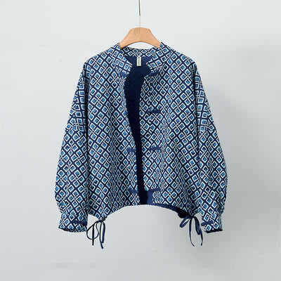 Buddha Stones Spring Casual Boho Drawstring Geometric Women's Jackets - Navy - US12, UK/AU16, EU44 (XL) - image 0