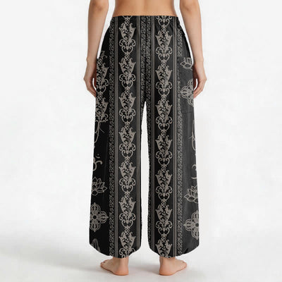 Buddha Stones Cotton Lotus Flowers Double Dorje Vajra Namaste OM Pattern Women's Elastic Waist Harem Pants With Side Pockets - image 2