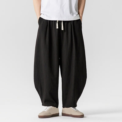 Buddha Stones Spring Summer Casual Drawstring Solid Cropped Pants Men's Harem Pants With Pockets - Black - US/UK/AU46, EU56 (5XL) - image 6