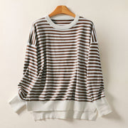 Pull en maille vintage décontracté à rayures, col rond, manches longues en coton pour femme Foviel automne-hiver