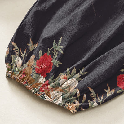 Buddha Stones Cotton Vintage Red Peony Flower Vine Pattern Women's Elastic Waist Harem Pants With Side Pockets - image 7