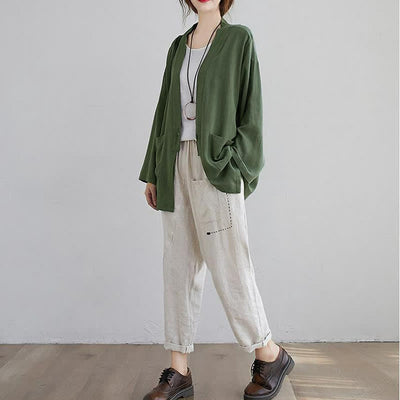 Buddha Stones Spring Summer Casual Minimalist Solid Women's Long Sleeve Shirts With Pockets - image 3