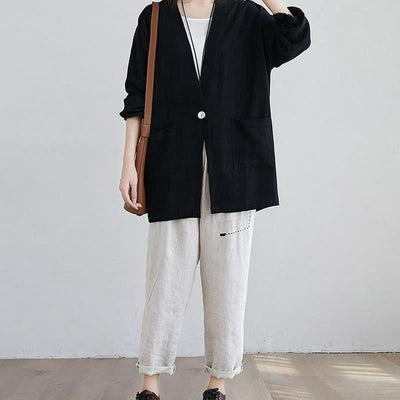 Buddha Stones Spring Summer Casual Minimalist Solid Women's Long Sleeve Shirts With Pockets - image 7