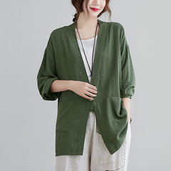 Buddha Stones Spring Summer Casual Minimalist Solid Women's Long Sleeve Shirts With Pockets - DarkOliveGreen - US4, UK/AU8, EU36 (L) - image 0