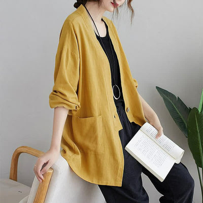 Buddha Stones Spring Summer Casual Minimalist Solid Women's Long Sleeve Shirts With Pockets - image 14