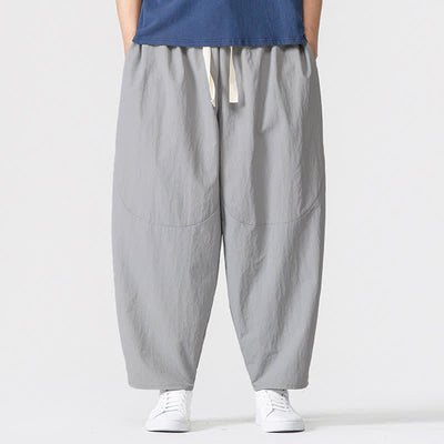 Buddha Stones Spring Fall Minimalist Basic Drawstring Solid Ankle Pants Men's Harem Pants With Pockets - LightGray - US/UK/AU46, EU56 (5XL) - image 5
