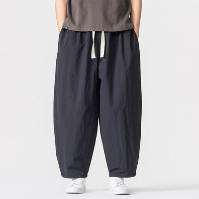 Buddha Stones Spring Fall Minimalist Basic Drawstring Solid Ankle Pants Men's Harem Pants With Pockets - Black - US/UK/AU46, EU56 (5XL) - image 12