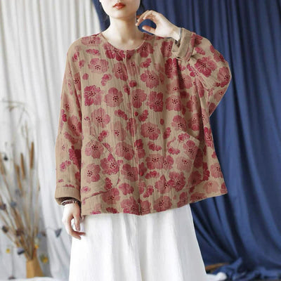 Buddha Stones Spring Elegant Retro Button-Up Pink Floral Women's Jacket With Pocket - image 1