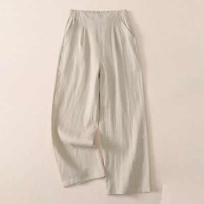 Buddha Stones Spring Fall Classic Simple Solid Cropped Pants Women's Straight Leg Pants With Pocket - Beige - US8-10, UK/AU12-14, EU40-42 (2XL) - image 0