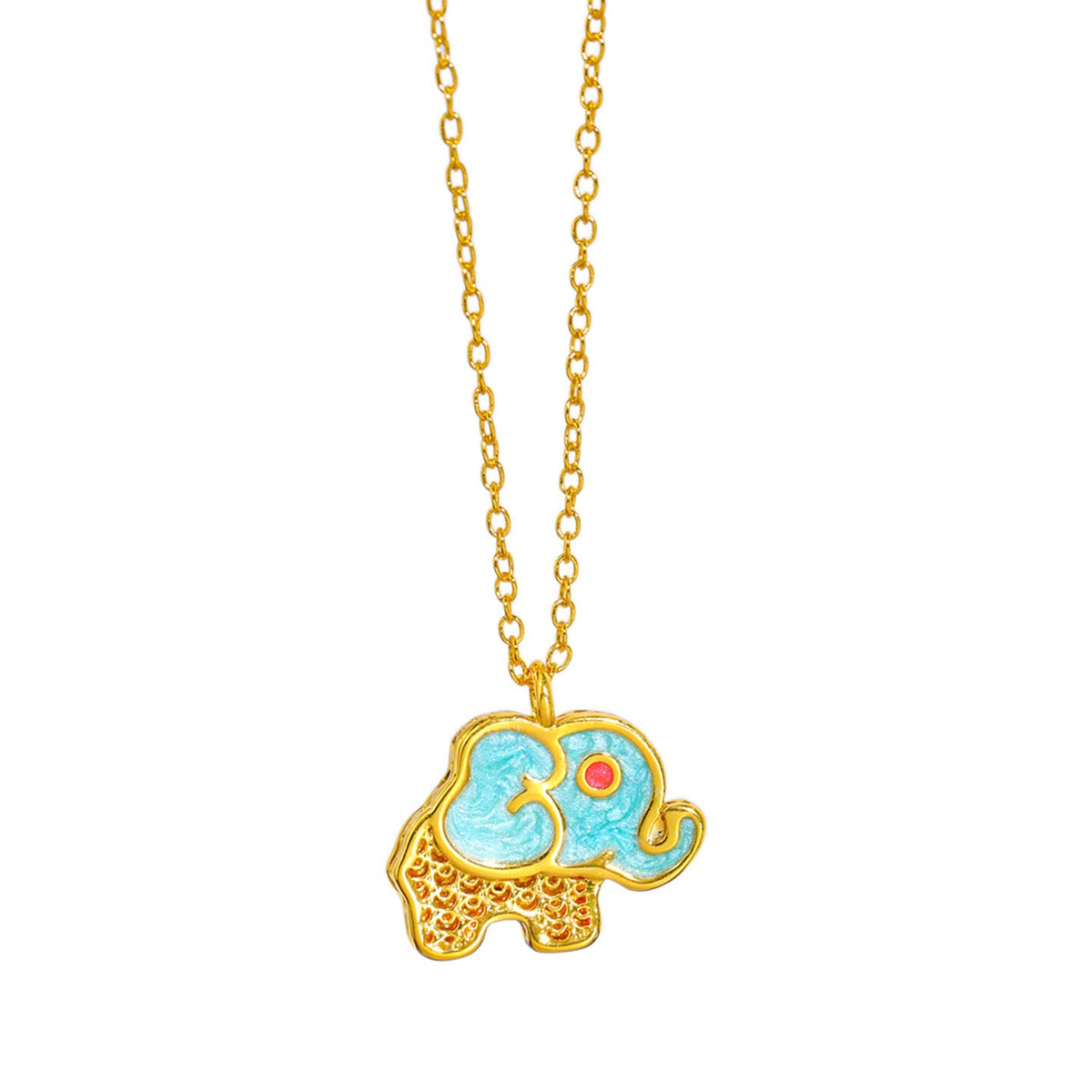 Buddha Stones 24K Gold Plated Copper Lucky Elephant Hollow Pendant Necklace - image 3