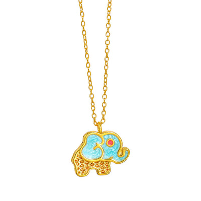 Buddha Stones 24K Gold Plated Copper Lucky Elephant Hollow Pendant Necklace - image 3