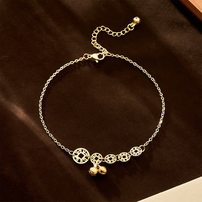 Buddha Stones Copper Coins Bell Charm Titanium Steel Strengthen Anklet - Gold Anklet(Circumference 21-26cm) - image 1