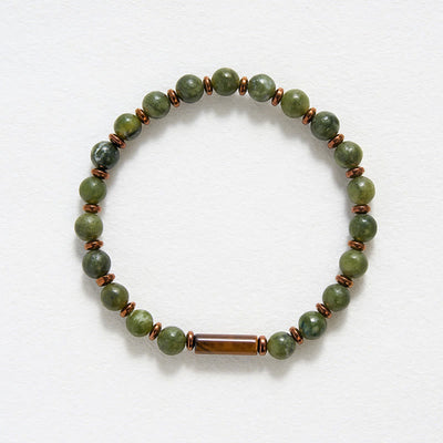 Buddha Stones Green Moss Agate Round Bead Tiger Eye Accent Bracelet - image 4