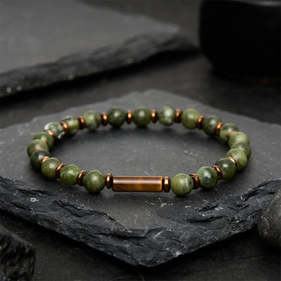 Buddha Stones Green Moss Agate Round Bead Tiger Eye Accent Bracelet - image 1