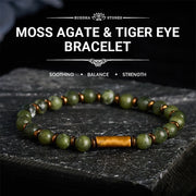 Foviel Grüne Moss Achat runde Perlen Tigerauge Accent Armband