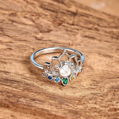 Buddha Stones Copper Lotus Multicolor Zircon Inlaid Healing Ring - image 4