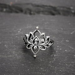 Buddha Stones Vintage Silver Tone Lotus Purity Statement Ring - 20.6mm-US11 - image 0