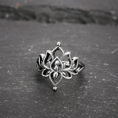 Buddha Stones Vintage Silver Tone Lotus Purity Statement Ring - 20.6mm-US11 - image 0