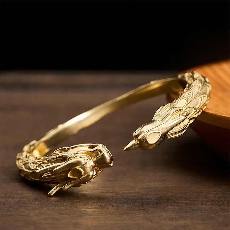 FREE Today: Success and Strength Antique Brass Dragon and Phoenix Open Cuff Bracelet - Brass - image 10