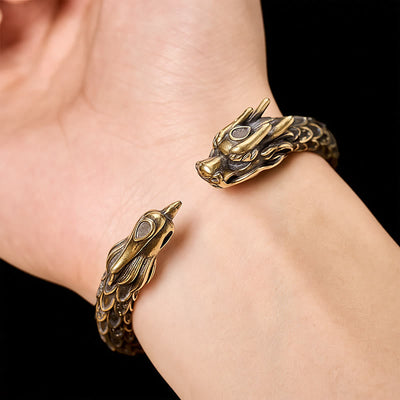 FREE Today: Success and Strength Antique Brass Dragon and Phoenix Open Cuff Bracelet - image 5