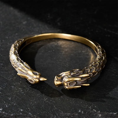 FREE Today: Success and Strength Antique Brass Dragon and Phoenix Open Cuff Bracelet - image 3