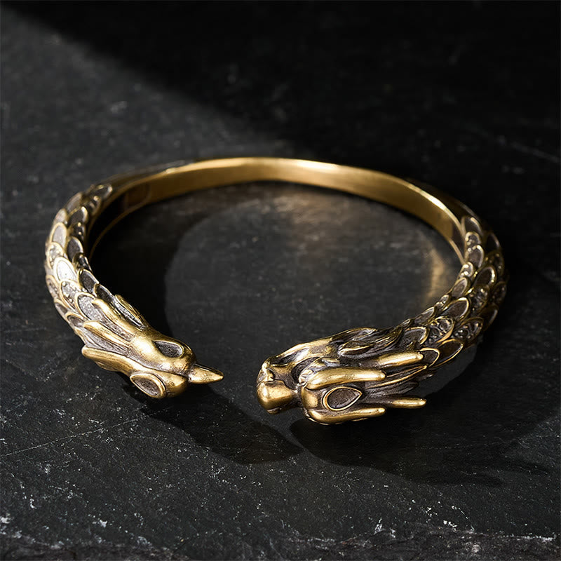FREE Today: Success and Strength Antique Brass Dragon and Phoenix Open Cuff Bracelet - image 3