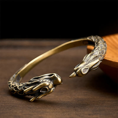 FREE Today: Success and Strength Antique Brass Dragon and Phoenix Open Cuff Bracelet - Dark Brass - image 0