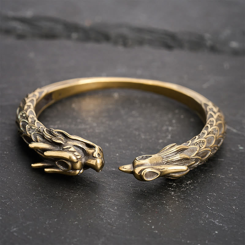 FREE Today: Success and Strength Antique Brass Dragon and Phoenix Open Cuff Bracelet - image 2