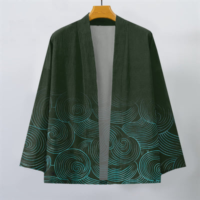 Buddha Stones Cotton Ripple Circle Pattern Open Front Men's Kimono - image 1