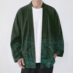 Buddha Stones Cotton Ripple Circle Pattern Open Front Men's Kimono - DarkGreen - US/UK/AU48，EU58 (4XL) - image 0