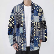 Foviel Cotton Vintage Floral Patchwork Pattern Open Front Men's Kimono