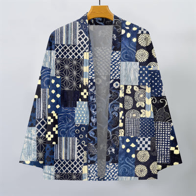 Buddha Stones Cotton Vintage Floral Patchwork Pattern Open Front Men's Kimono - image 1