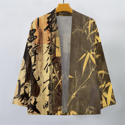 Buddha Stones Cotton Zen Calligraphy Bamboo Pattern Open Front Men's Kimono - image 7
