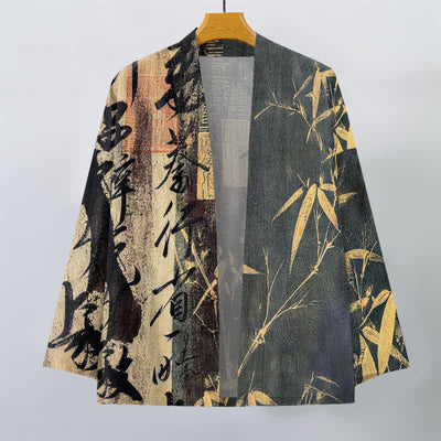 Buddha Stones Cotton Zen Calligraphy Bamboo Pattern Open Front Men's Kimono - image 10