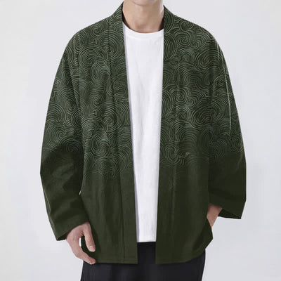Buddha Stones Cotton Swirl Gradient Pattern Open Front Men's Kimono - DarkOliveGreen - US/UK/AU48，EU58 (4XL) - image 6