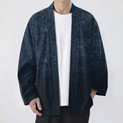 Buddha Stones Cotton Swirl Gradient Pattern Open Front Men's Kimono - Navy - US/UK/AU48，EU58 (4XL) - image 9