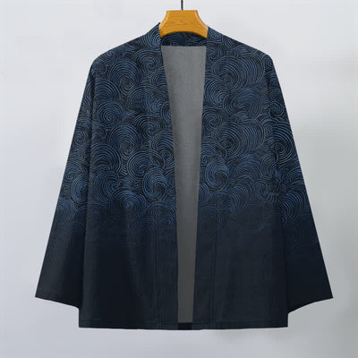 Buddha Stones Cotton Swirl Gradient Pattern Open Front Men's Kimono - image 10